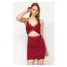 Trendyol Burgundy Cotton Lace Rope Strap Ribbed Knitted Nightgown