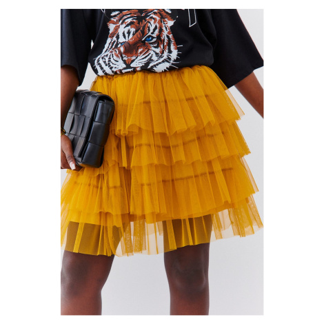 Tulle mini skirt with ruffles mustard FASARDI