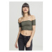 Ladies Cropped Cold Shoulder Smoke Top Olive