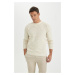 DEFACTO Standard Fit Regular Cut Cotton Crew Neck Mouline Patterned Knitwear Sweater