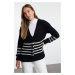 Trendyol Black Soft Texture Striped Knitwear Cardigan