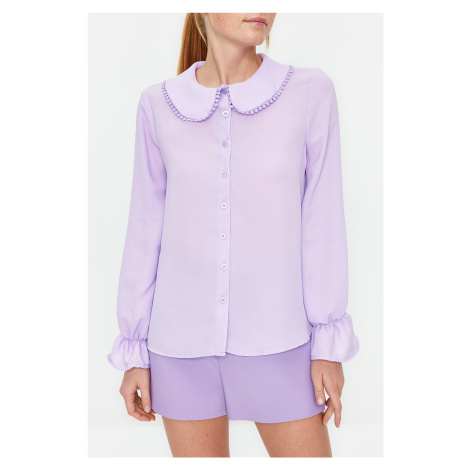 Trendyol Lilac Baby Collar Pompom Detailed Regular Normal Fit Woven Shirt