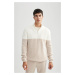 DEFACTO Standard Fit Regular Cut Color Block Stand Collar Half Zipper Knitwear Sweater