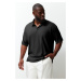 Trendyol Limited Edition Large Size Black Oversize Textured Ottoman Polo Collar T-Shirt