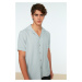 Trendyol Gray Regular Fit Wide Collar 100% Viscose Summer Flowy Viscose Shirt
