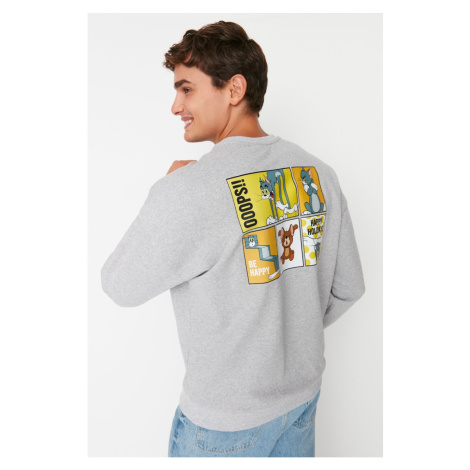 Trendyol Gray Men's Relaxed Fit Crew Neck Tom and Jerry Licensed Sweatshirt
