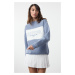 Trendyol Light Blue Color Blocked Slogan Printed Oversize Fit Thick Inside Fleece Knitted Sweats