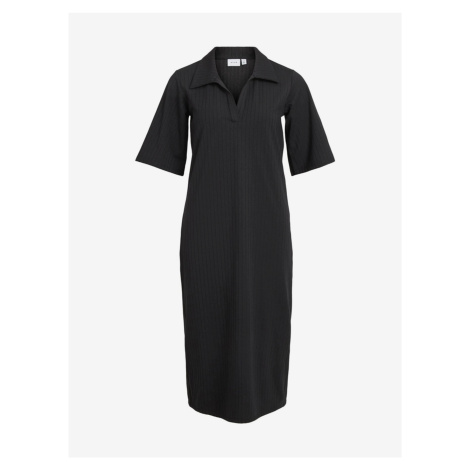 Čierne rebrované midi šaty s golierom VILA Nobella - ŽENY