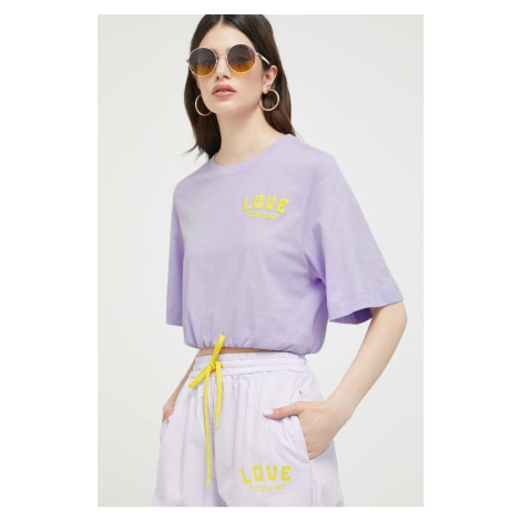 Bavlnené tričko Love Moschino fialová farba