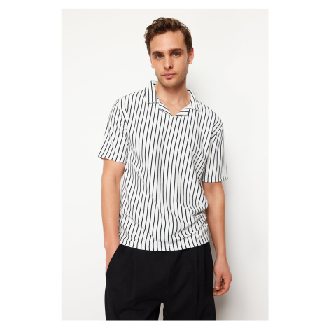 Trendyol Navy Blue Regular/Normal Cut Striped Textured Polo Neck T-shirt