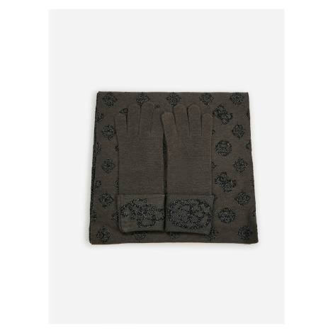 Set of Women's Patterned Gloves and Scarf in Black-Brown Guess - Women