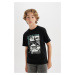 DEFACTO Boy's Crew Neck Printed Short Sleeve T-Shirt