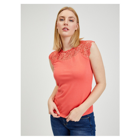 Orange Women's T-shirt with lace ORSAY - Women