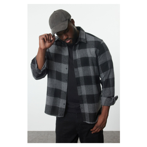 Trendyol Large Size Black Winter Checkered Lumberjack Shirt