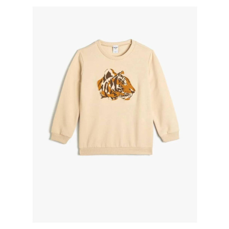 Koton Sweatshirt Long Sleeve Crew Neck Tiger Relief Printed Raised