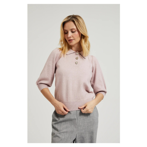 Women's sweater with 3/4 sleeves and decorative buttons MOODO - pink