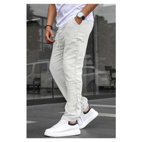 Madmext White Muslin Fabric Men's Basic Trousers 6507
