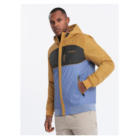 Ombre Lightweight colorful men's sports jacket with fleece - blue-mustard