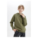 DEFACTO Boy Green Oversize Fit Wide Pattern Text Printed Crew Neck Sweatshirt