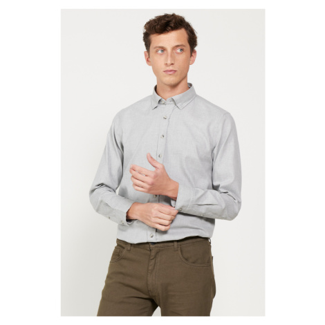 AC&Co / Altınyıldız Classics Men's Light Gray Slim Fit Slim Fit Buttoned Collar Flannel Lumberja
