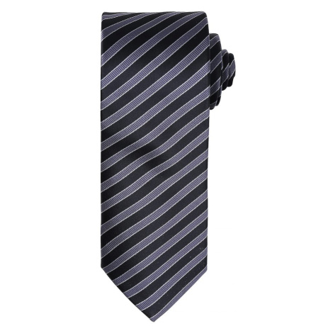 Premier Workwear Kravata s dvojitým pásikom - Čierna / tmavošedá