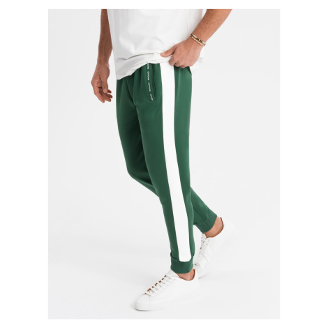 Ombre Men's sweatpants joggers with contrasting stripes - dark green