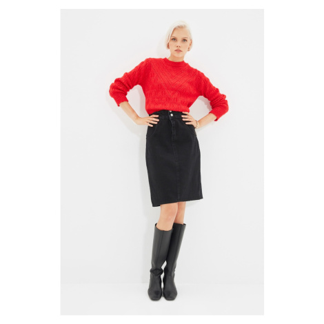 Trendyol Black Waist Pleated Mini Denim Skirt