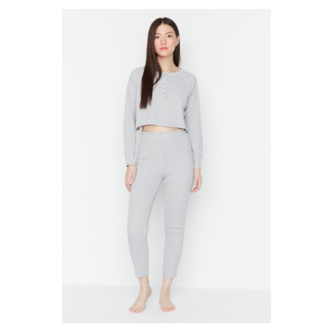 Trendyol Gray Melange Button Detailed Camisole Pajamas Set