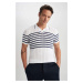 DEFACTO Slim Fit Polo Neck Striped Short Sleeve Knitwear T-Shirt