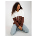 Ecru-brown basic long sweatshirt with zipper