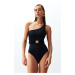 Trendyol Black Belted One Shoulder Regular Swimsuit with Premium Accessories