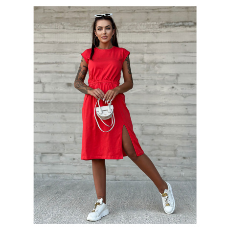 Červené midi šaty s rozparkom TW-SK-2318.69P-red