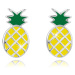 Strieborné 925 náušnice - žltý ananás, zelená stopka, puzetky