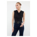 Trendyol Black Fitted Gather Detailed Sleeveless Stretchy Knitted Blouse