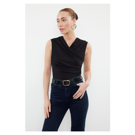 Trendyol Black Fitted Gather Detailed Sleeveless Stretchy Knitted Blouse