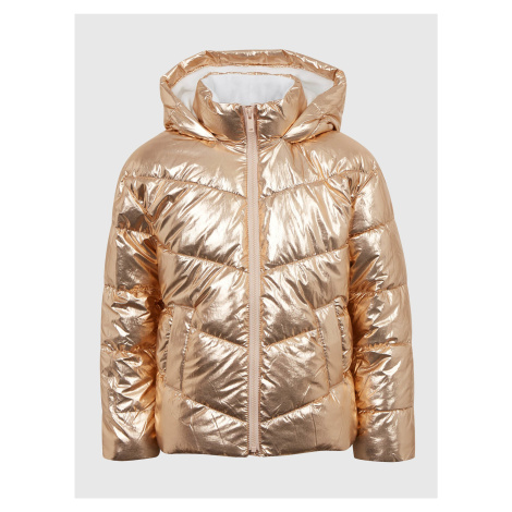Dievčenská metalická zimná prešívaná bunda v zlatej farbe GAP