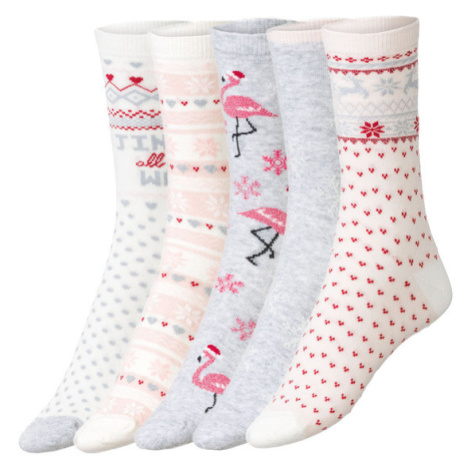 esmara® Dámske ponožky s vianočným motívom, 5 párov (biela/bledosivá/bledoružová)