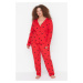 Trendyol Curve červené srdce s golierom pletené pyžamo set