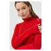 Vlnený sveter BOSS dámsky, červená farba, tenký, s polorolákom
