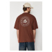 Trendyol Dark Brown Oversize Embroidered 100% Cotton T-Shirt