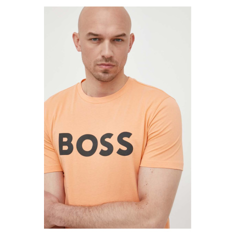 Bavlnené tričko BOSS BOSS CASUAL pánske,oranžová farba,s potlačou,50481923 Hugo Boss