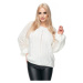 Biely vlnený sveter s jemným vzorom a dierkovené rukávy pre dámy