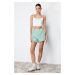 Trendyol Green Striped Elastic Waist Basic Soft Button Knitted Shorts & Bermuda