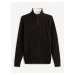 Čierny pánsky vrkočový sveter so stojačikom Celio Feviking