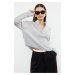 Trendyol Gray Crop Zippered Stand Collar Basic Knitwear Sweater