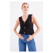 Bigdart 15881 Buttoned Short Knitwear Vest - Black