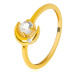 Prsteň v žltom 9K zlate - polmeciac so zirkónikom, okrúhly zirkón v tvare kabošonu - Veľkosť: 58