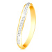 Zlatý 14K prsteň - ligotavý zvlnený pás z čírych zirkónov a bieleho zlata - Veľkosť: 52 mm