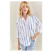 Bianco Lucci Women's One-Pocket Striped Oversize Shirt