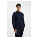 DEFACTO Navy Blue Standard Fit Regular Cut Half Turtleneck Basic Plain Knitwear Sweater